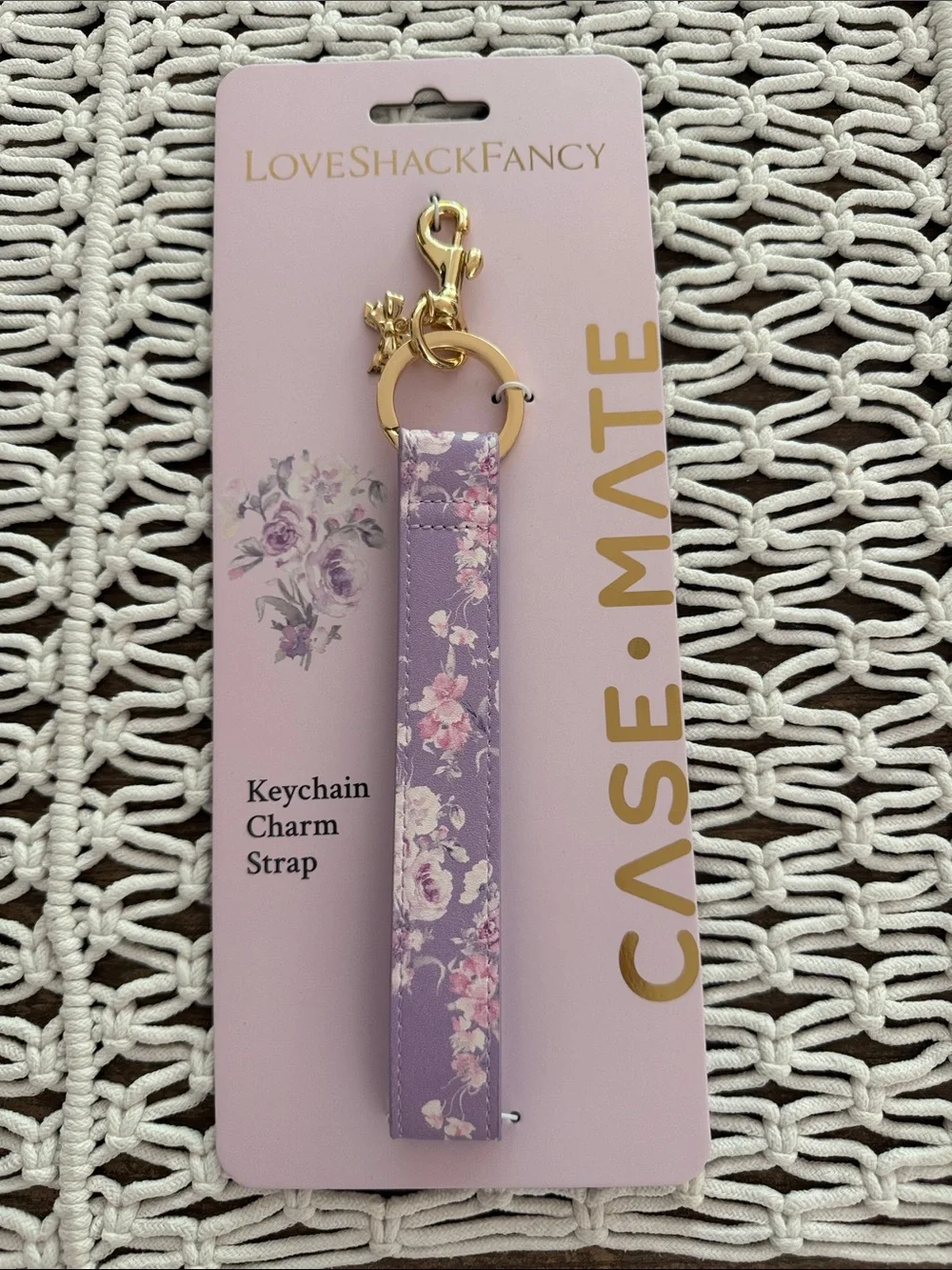 NIP LoveShackFancy x Target Case-Mate Purple Floral Keychain Charm Strap